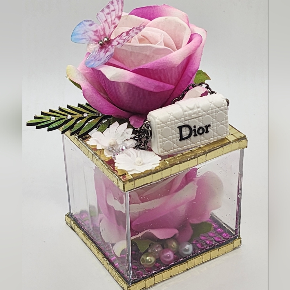 Pink Rose Flower Box Vanity Decor Item